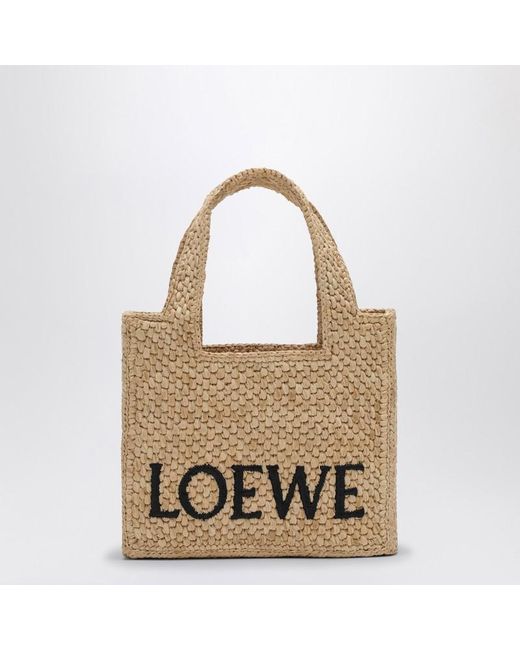 Borsa font tote mini in rafia di Loewe in Metallic