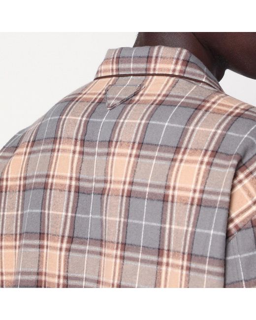 Prada Red Steel/Cameo Checked Cotton Shirt for men