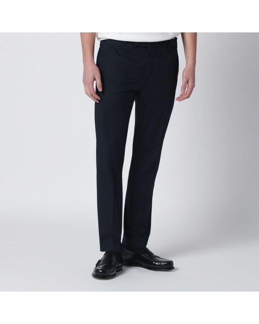 PT Torino Blue Slim Fit Cotton Blend Trousers for men