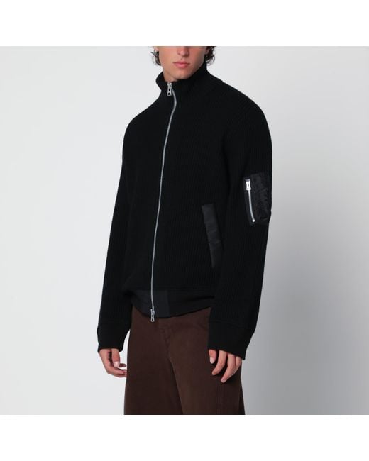Sacai Black Fisherman Wool Knit Cardigan for men