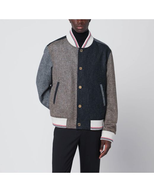 Thom Browne Black Colour-Block Bomber Jacket for men