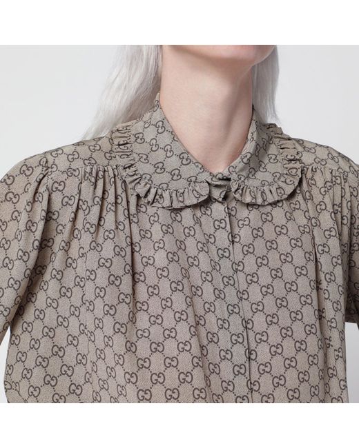 Gucci Brown Gg Print Silk Crêpe De Chine Shirt