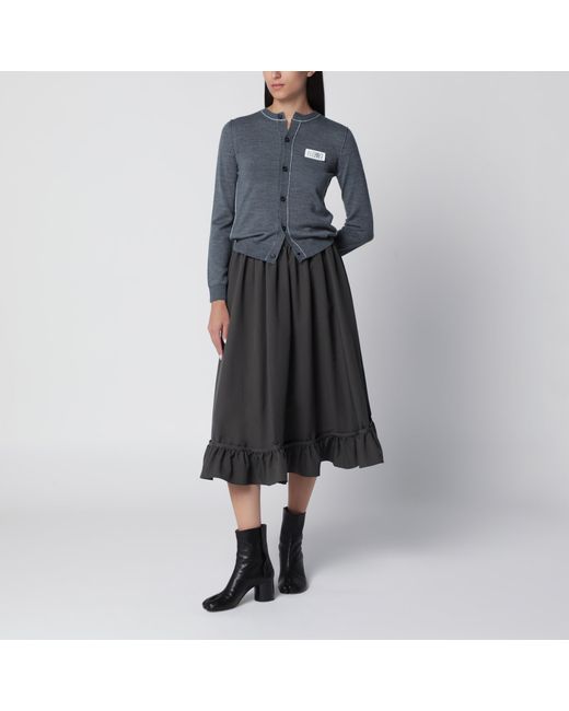 MM6 by Maison Margiela Black Midi Skirt With Ruffled Flounce Hem