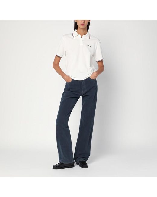 Polo a manica corta bianca con logo di Miu Miu in White