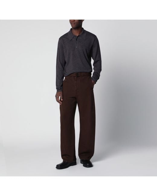 Lemaire Brown Cotton Trousers With Belt for men
