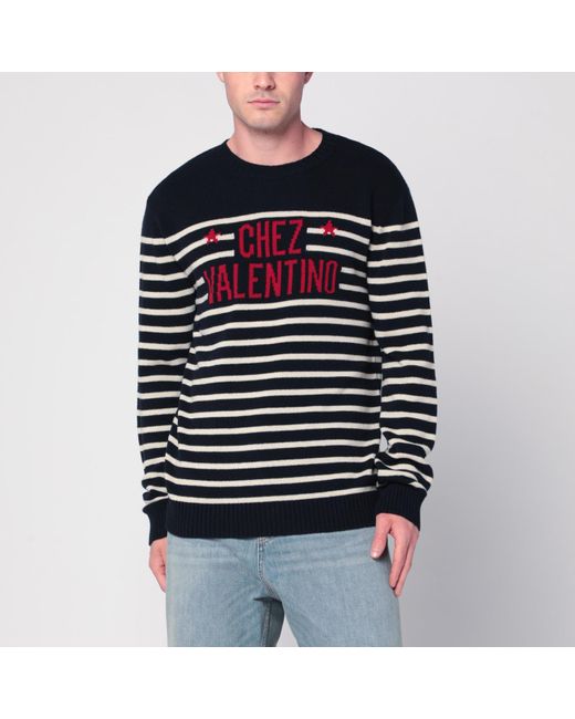 Valentino Blue Sweater With Jacquard Pattern Chez for men