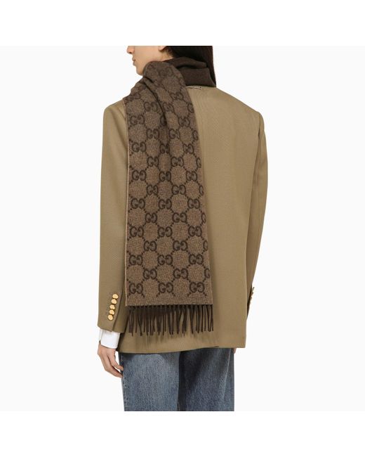 Gucci /brown Cashmere Scarf With Logo