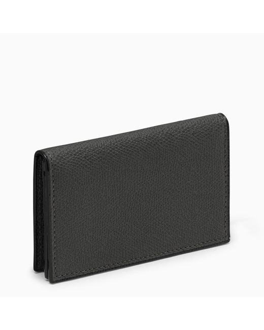 Valextra Black Gray Leather Card Holder for men