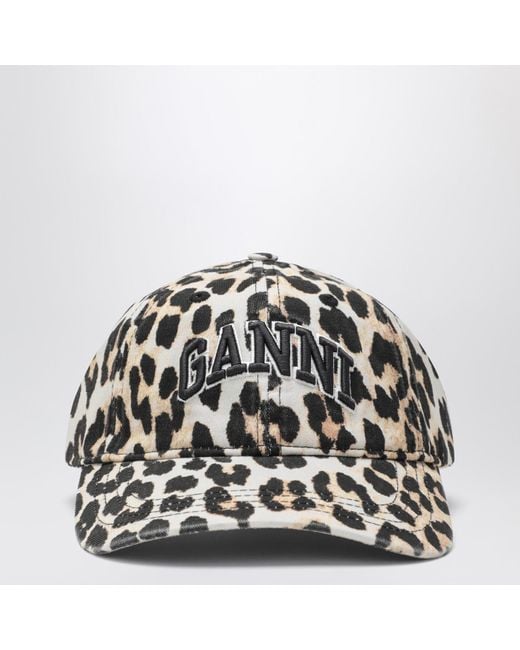 Ganni Black Leopard-print Canvas Baseball Cap