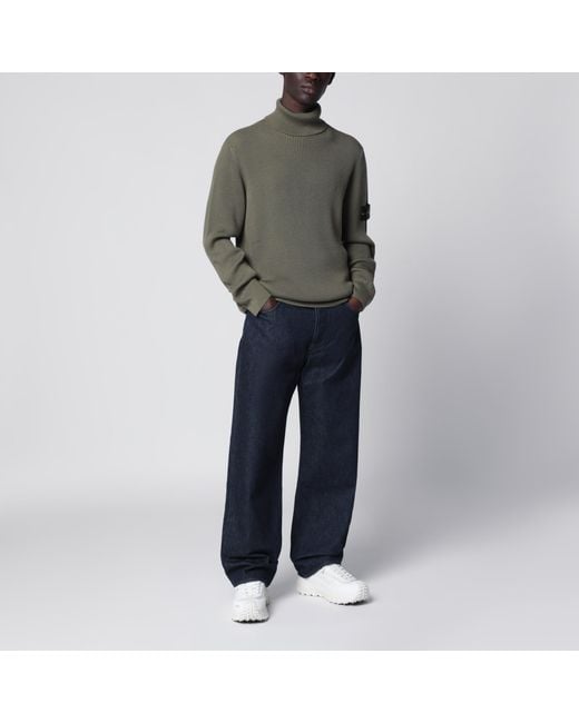 Stone Island Green Military Ribbed Turtleneck Sweater for men