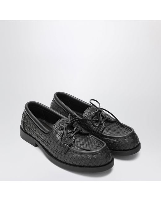 Bottega Veneta Black Pier Boat Shoes for men