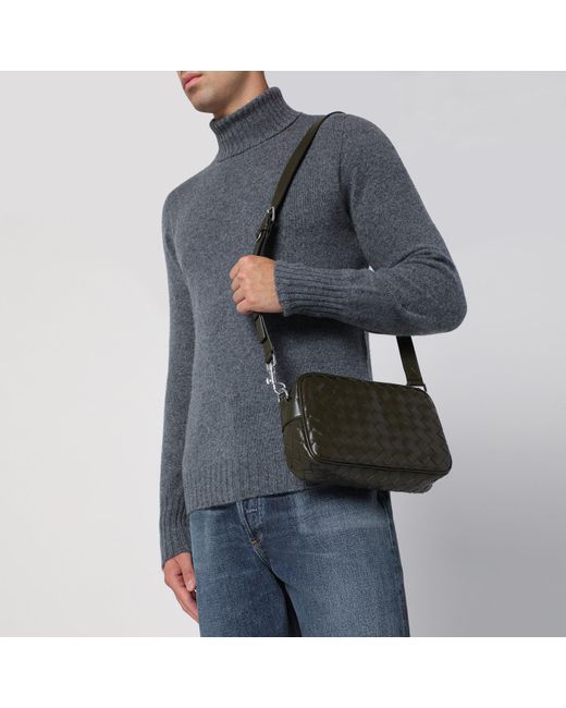 Bottega Veneta Black Khaki Camera Bag In Intrecciato for men