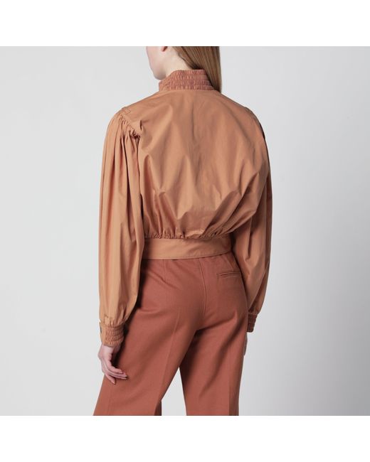 Chloé Brown Ruched Short Cotton Poplin Jacket