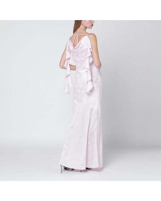 ROTATE BIRGER CHRISTENSEN White Long Satin Jacquard Dress With Ruffles