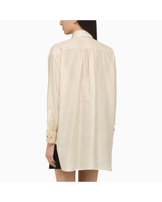 Max Mara Natural Ivory Cotton Oversize Shirt With Bow Tie