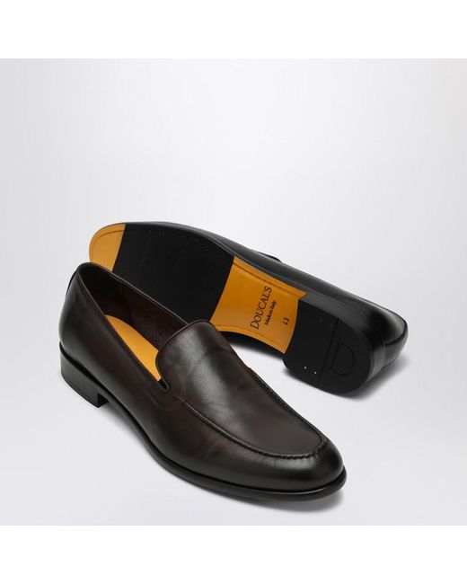 Doucal's Dunkelbraune Leder Slipper in Black für Herren