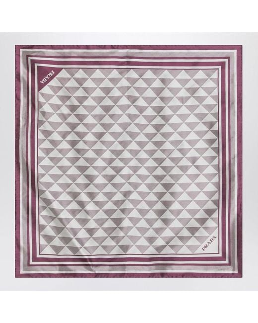 Prada Gray Mauve Printed Silk Twill Scarf 55X55