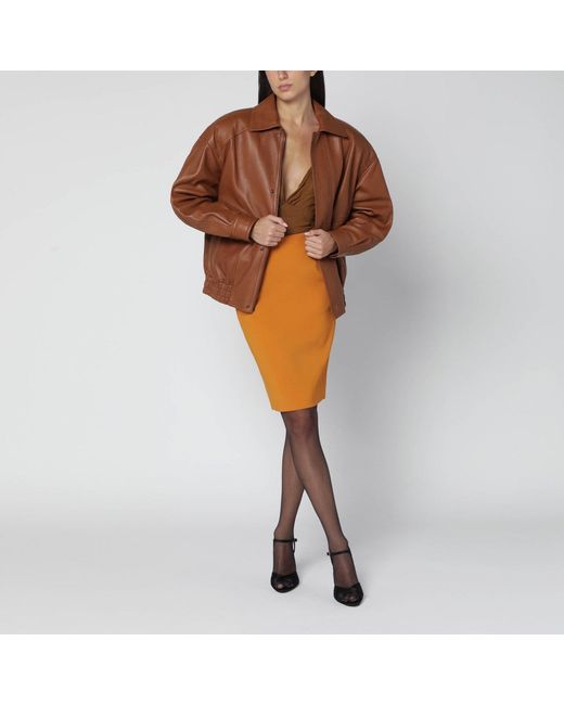 Saint Laurent Orange Ochre Satin Pencil Skirt