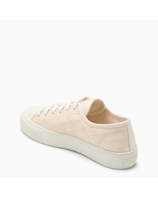 Prada Natural Ivory Fabric Trainer With Logo Embroidery