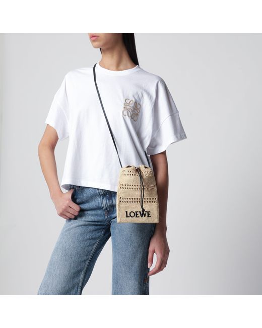 Loewe Metallic Raffia Drawstring Pouch