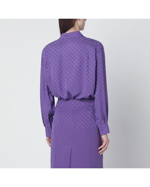 Gucci Purple Oversized Gg Jacquard Silk Shirt