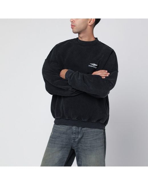 Balenciaga Black Faded 3B Sports Icon Crewneck Sweatshirt for men