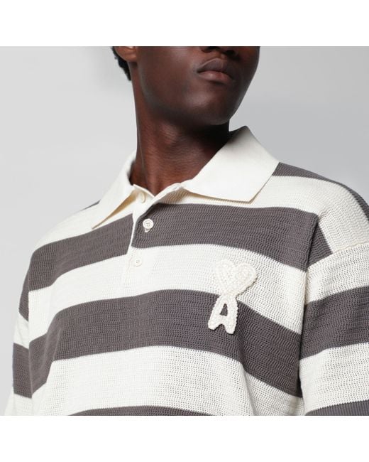 AMI Brown Ami De Coeur Striped Cotton Knit Polo Shirt for men