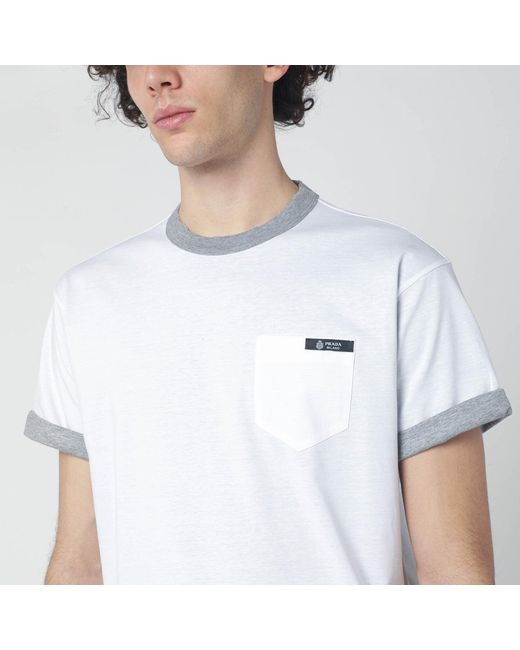 Prada White Reversible /grey Cotton T-shirt for men