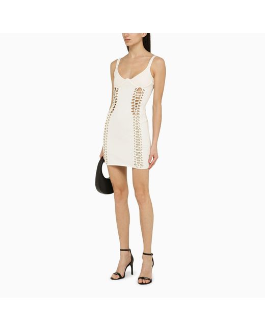 Dion Lee White Ivory Viscose Blend Mini Dress With Woven Details