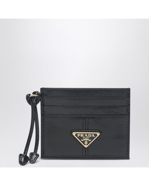 Prada Black Leather Card Holder With Triangle Logo