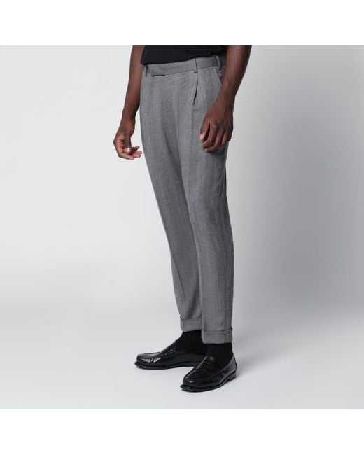 PT Torino Gray Tailored Slim-Fit Trousers With Micro Herringbone Pattern for men
