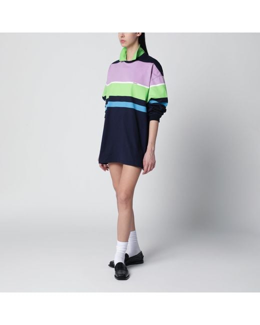 Versace Blue Color-Block Striped Long-Sleeve Cotton Mini Dress