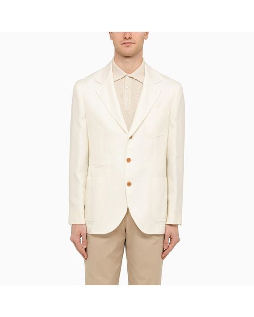Brunello Cucinelli Natural Single-breasted Linen Jacket for men