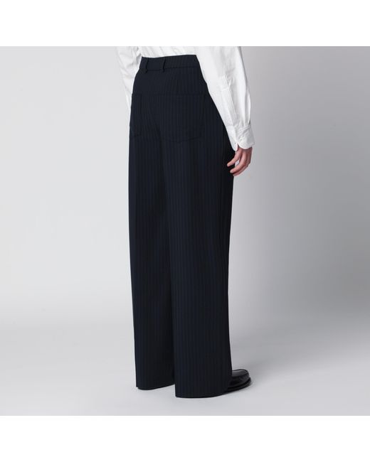 Séfr Black Pinstriped Wool-Blend Trousers for men