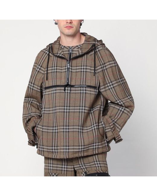 Burberry Brown Half-zip Jacket With Check Pattern In Silk Blend for men