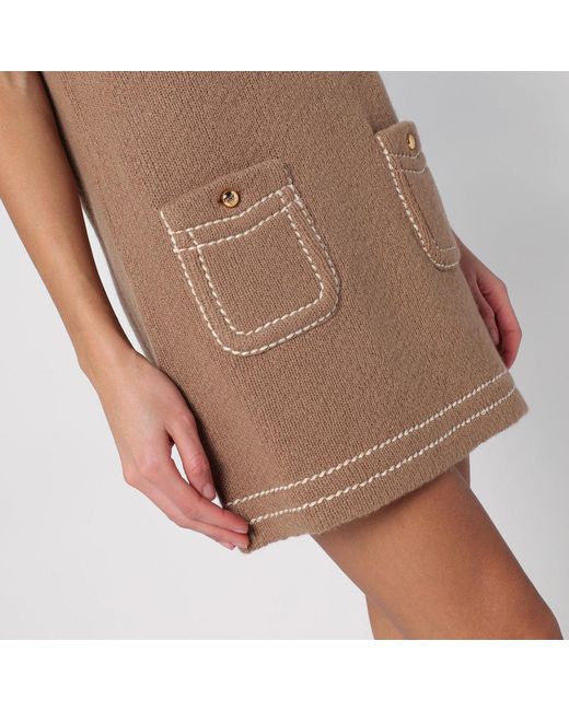 Abito corto color cammello in cashmere di Prada in Brown