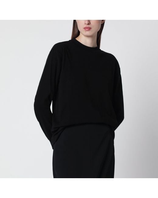 The Row Black Cotton Crew-Neck Sweater