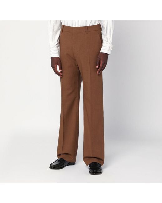 AMI Brown Hazelnut Wool Trousers for men
