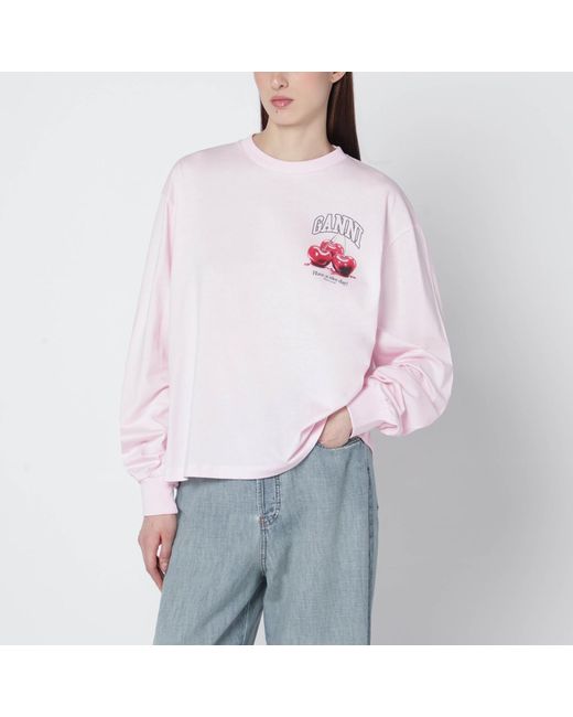 Ganni White Light Top With Logo Print