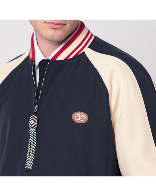 Valentino Blue/cream Bomber With Mixed Wool Vlogo for men