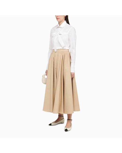 Patou Natural Cotton Flounced Midi Skirt