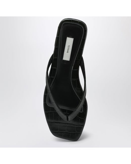 Totême Black Crocodile-Effect Leather Flip-Flops