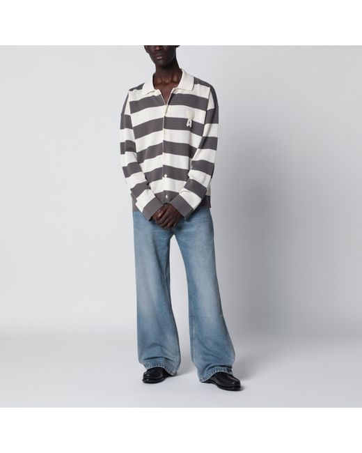 AMI White Ami De Coeur Striped Cotton Knit Cardigan for men