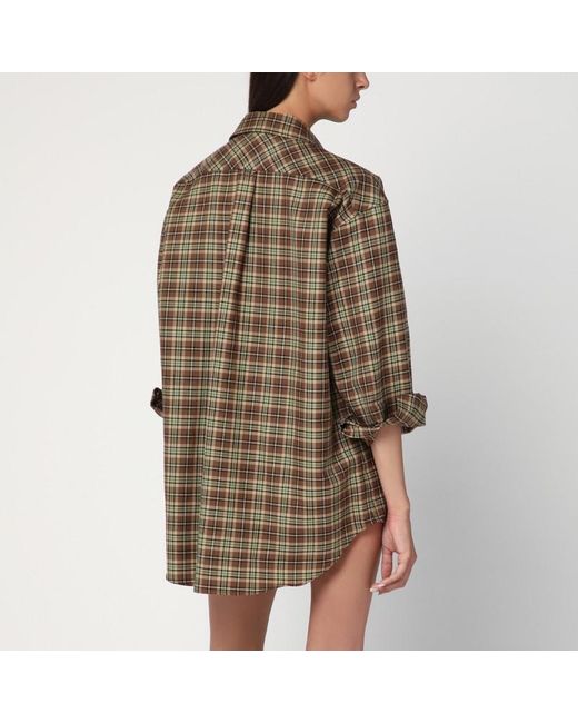 Camicia in lana check cammello di Miu Miu in Brown