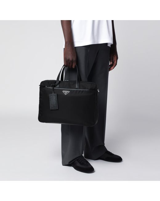Prada Black Re-Nylon And Saffiano Work Bag for men