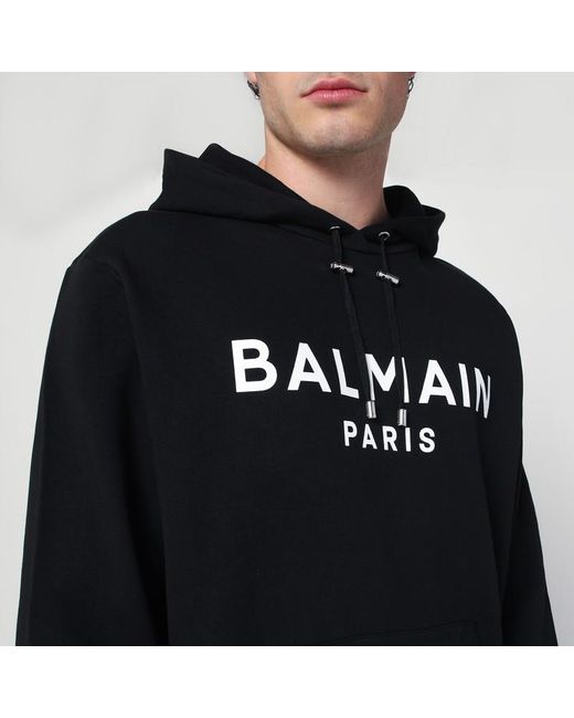 Felpa con cappuccio nera in cotone con logo di Balmain in Black da Uomo