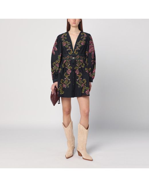 FARM Rio Printed Cotton Mini Dress in Black | Lyst