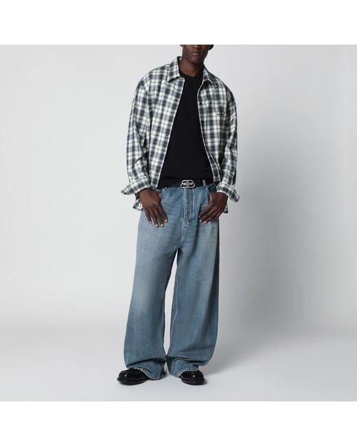 Balenciaga Blue Regular-Fit Checked Cotton Flannel Shirt for men