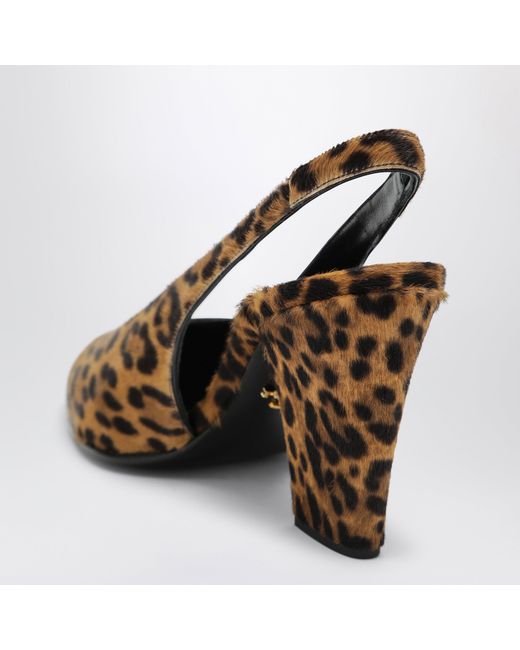 Prada Brown Leopard-Print Calf Hair Slingback Pumps