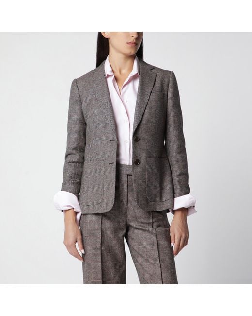 Burberry Gray Prince Of Wales Wool-Blend Single-Breasted Jacket